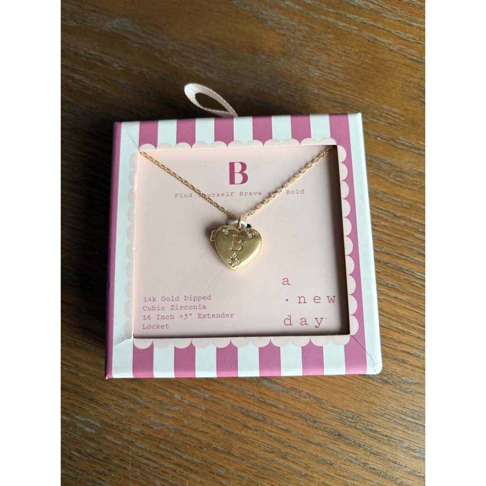 A New Day 14k Gold Dipped Initial B Heart Locket Cubic Zirconia Necklace NWT